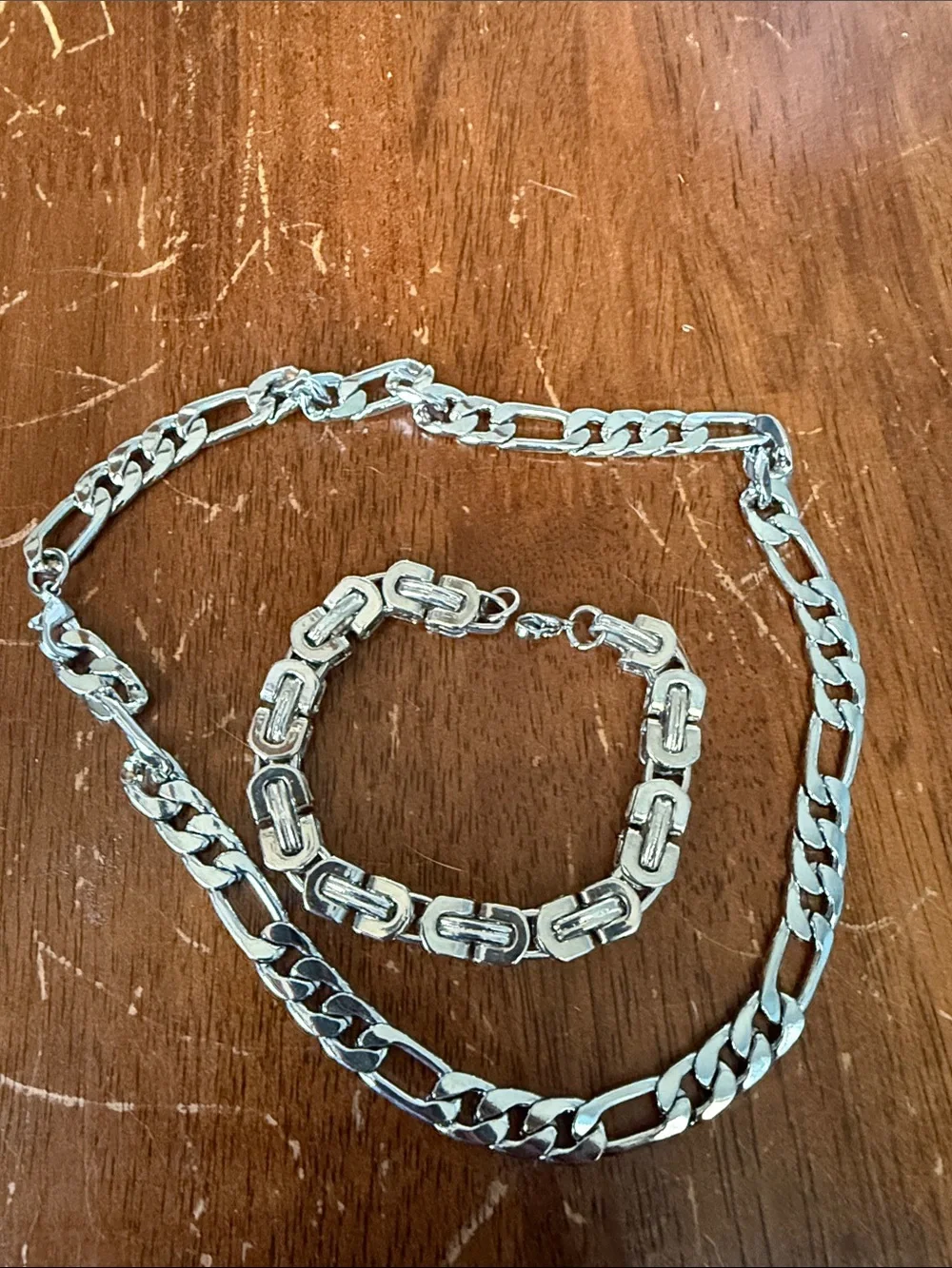 Silver Men’s Chain Necklace and Bracelet Set - Unbranded